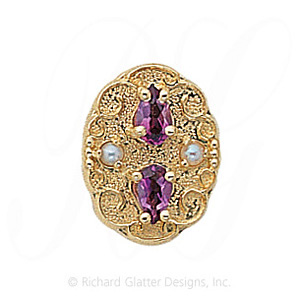 GS177 AMY/PL - 14 Karat Gold Slide with Amethyst center and Pearl accents 
